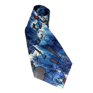 Austin Grey Men's Printed Woven Abstract 100% Silk Tie Gray Blue Made In USA Art